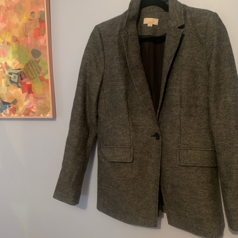 LOFT boiled wool charcoal gray boyfriend blazer 6